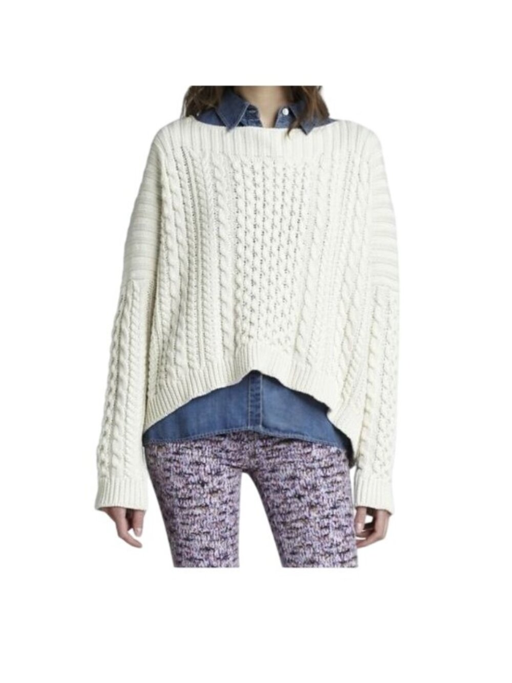 Marc Jacobs Cream Chunky Cable Knit Boat Neck Sweater Womens Size XS/S